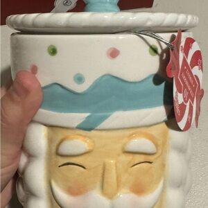 Pastel Blue Nutcracker Ceramic Cookie Jar/ Canister NWOT 10 strawberry street